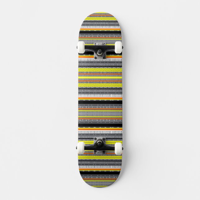 Cute grey yellow orange aztec patterns skateboard (Front)