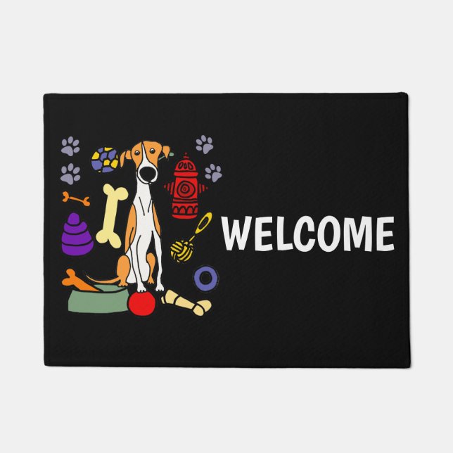 Cute Greyhound Dog and Dog Toys Art Doormat (Front)