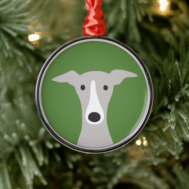 Cute Greyhound, Italian Greyhound or Whippet Dog Metal Ornament (Tree)
