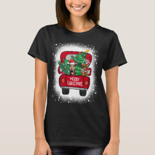 Cute Greyhound Red Truck Merry Christmas Bleached T-Shirt