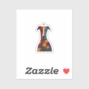 Cute Greyhound Whippet Floral Portrait Red Heart