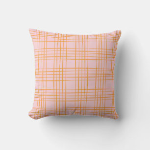 Cute Grid Lines Pattern Pastel Pink and Orange Cushion