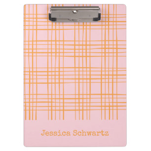 Cute Grid Lines Pattern Pastel Pink Personalised C Clipboard