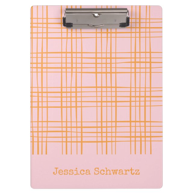 Cute Grid Lines Pattern Pastel Pink Personalised C Clipboard (Front)