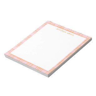 Cute Grid Lines Pattern Pastel Pink Personalized Notepad