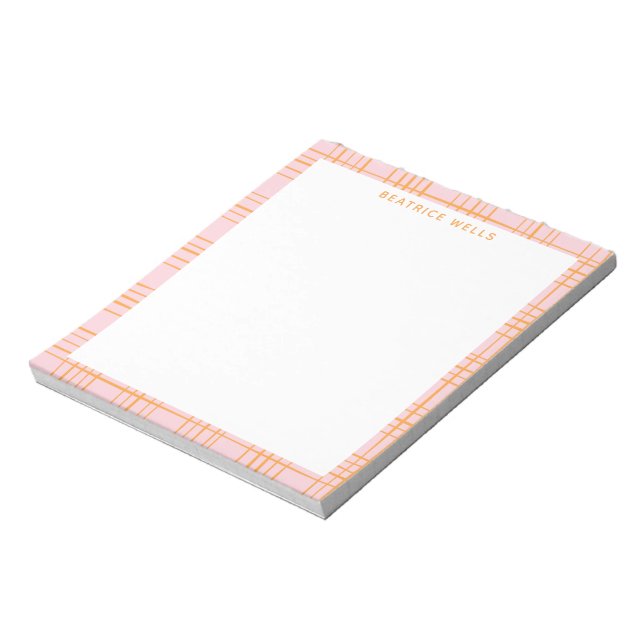 Cute Grid Lines Pattern Pastel Pink Personalized Notepad (Rotated)