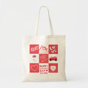 Cute Grid of Love Valentines Day Tote Bag