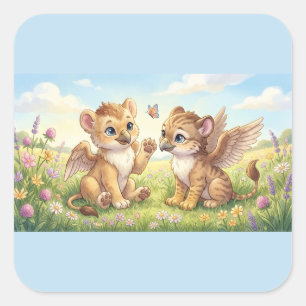 Cute Griffin Friends – A Little Butterfly Square Sticker
