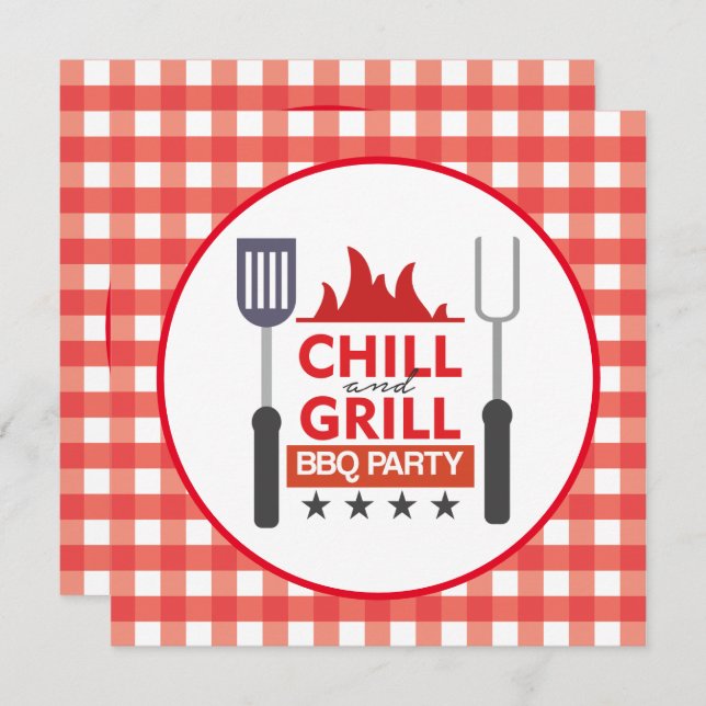 Cute grill chill bbq party invitation (Front/Back)