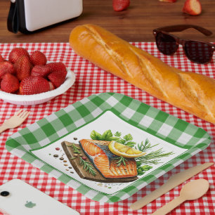 Cute grilled fish party paper plate