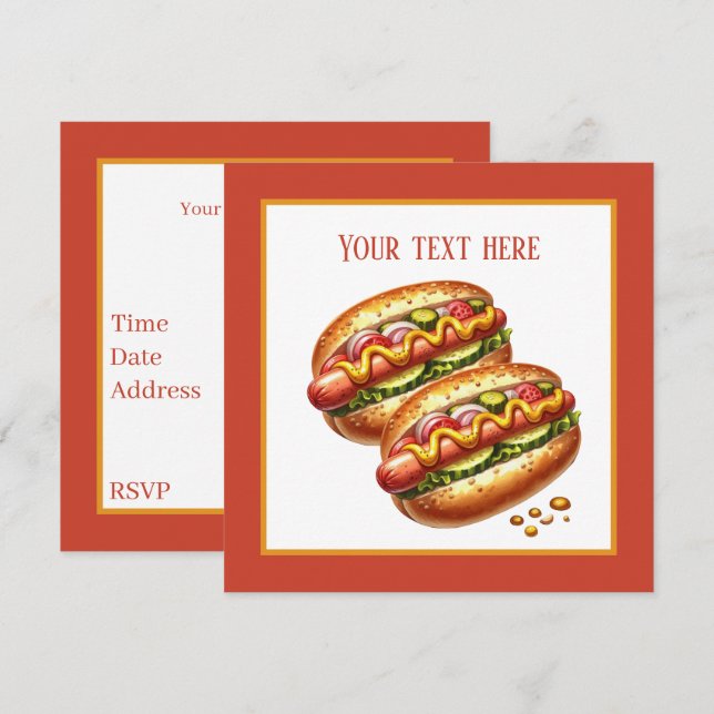 Cute grilled hotdog party  invitation (Front/Back)