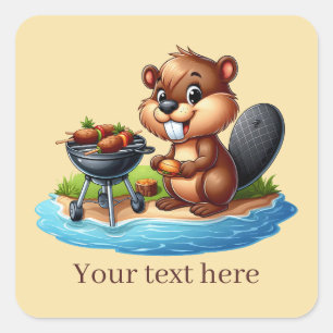 Cute grilling beaver add text  square sticker