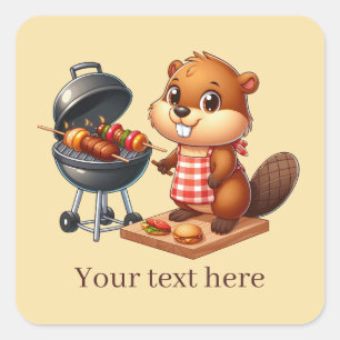 Cute grilling beaver add text square sticker