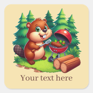 Cute grilling beaver add text square sticker