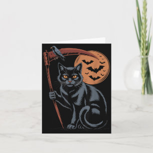 Cute Grim Reaper Death Black Cat Halloween Mum Card
