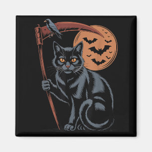 Cute Grim Reaper Death Black Cat Halloween Mum Magnet