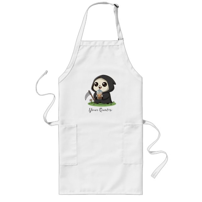 Cute Grim Reaper Drinking Boba Tea Long Apron (Front)