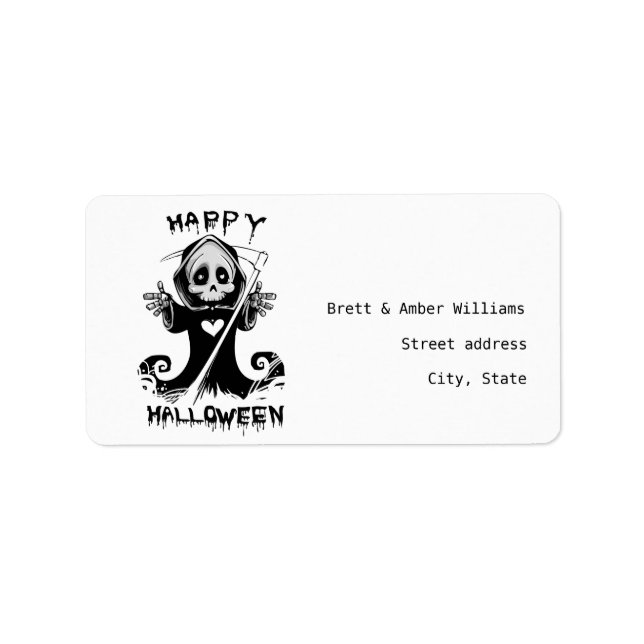 Cute grim reaper halloween label (Front)