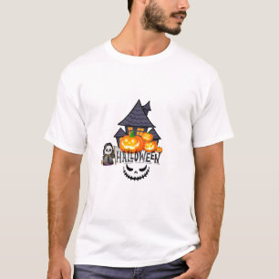 Cute Grim Reaper & Haunted House Halloween T-Shirt