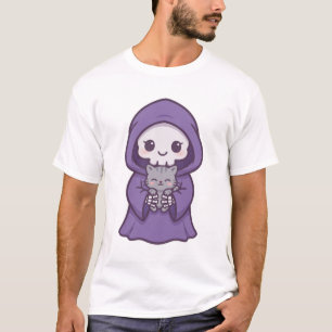 Cute Grim Reaper Kitten Halloween Art T-Shirt