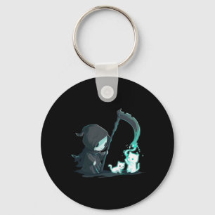 Cute Grim Reaper Skeleton With Cat Ghost Kawaii Pa Key Ring