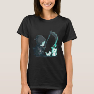 Cute Grim Reaper Skeleton With Cat Ghost Kawaii Pa T-Shirt