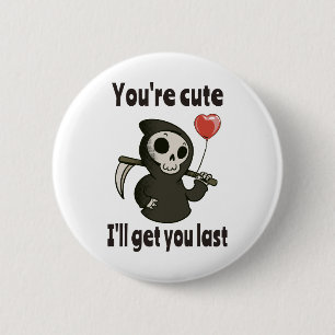 Cute Grim Reaper with romantic heart 6 Cm Round Badge