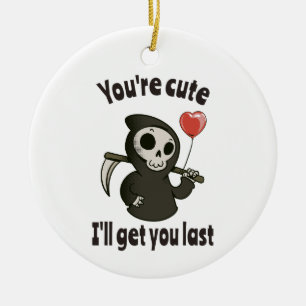 Cute Grim Reaper with romantic heart Ceramic Ornament