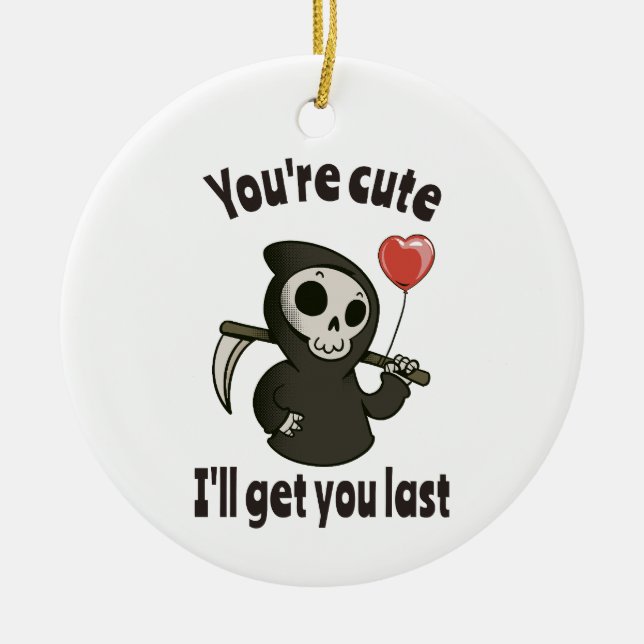 Cute Grim Reaper with romantic heart Ceramic Ornament (Front)