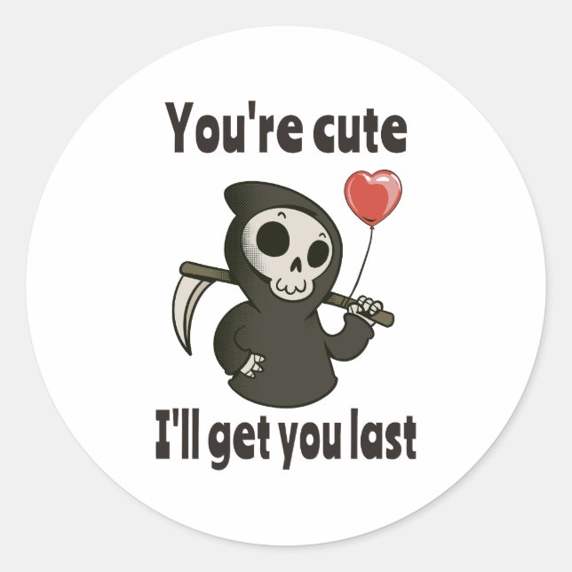 Cute Grim Reaper with romantic heart Classic Round Sticker (Front)