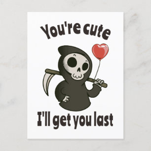 Cute Grim Reaper with romantic heart Postcard