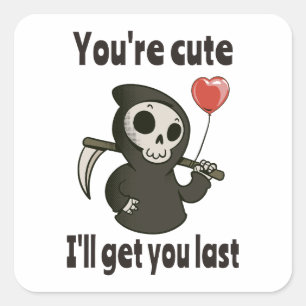 Cute Grim Reaper with romantic heart Square Sticker