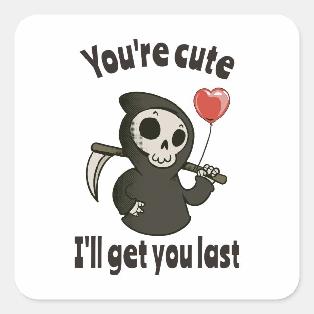 Cute Grim Reaper with romantic heart Square Sticker (Front)