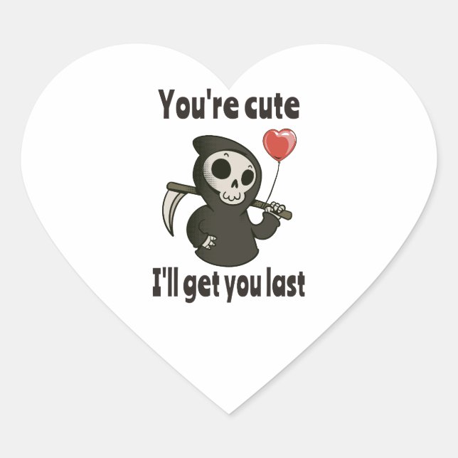 Cute Grim Reaper with romantic heart Sticker (Front)