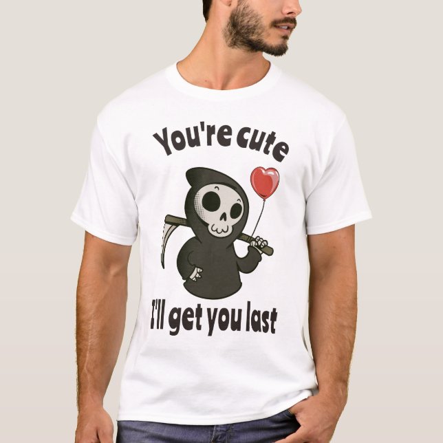 Cute Grim Reaper with romantic heart T-Shirt (Front)