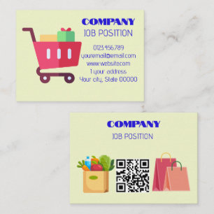 Cute Grocery Shopping Cart QR Code Retail Business Card