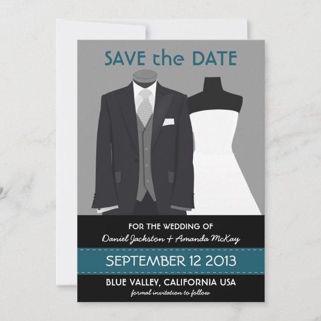 Cute Groom and Bride Mannequin Save the Date (Front)