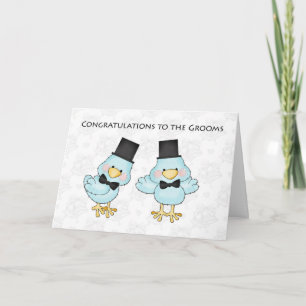 Cute Groom Birds, Gay Men Wedding Congratulations Card