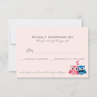 Cute Groom Owl and Bride Owl Wedding RSVP Card