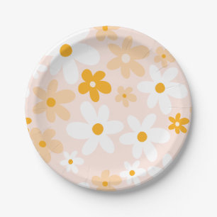 Cute Groovy Boho Pink Yellow Daisy  Paper Plate