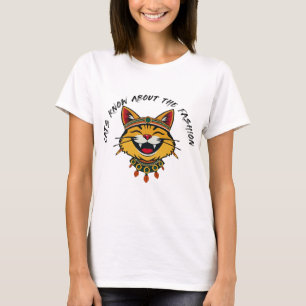Cute Groovy Cat in Tribal Attire T-Shirt