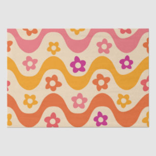 Cute Groovy flowers pattern on retro waves Tissue Paper