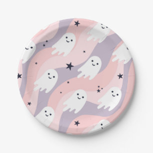 Cute Groovy Halloween Ghost Paper Plate