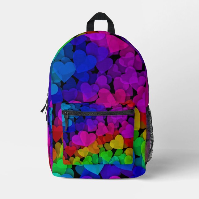 Cute Groovy Hearts Rainbow Printed Backpack (Front)