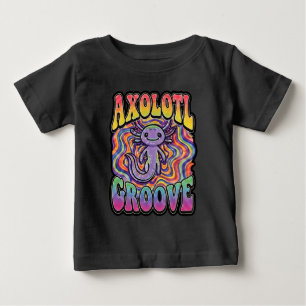 Cute Groovy Hippie Axolotl Retro 70s Rainbow Art Baby T-Shirt