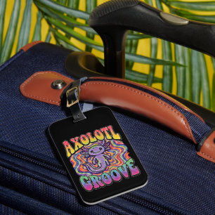 Cute Groovy Hippie Axolotl Retro 70s Rainbow Art Luggage Tag