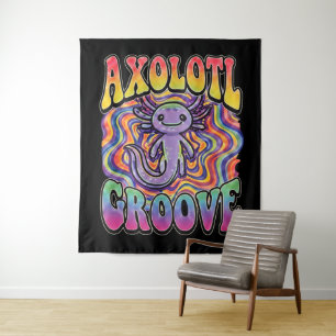 Cute Groovy Hippie Axolotl Retro 70s Rainbow Art Tapestry