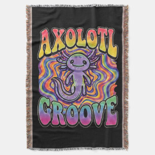 Cute Groovy Hippie Axolotl Retro 70s Rainbow Art Throw Blanket