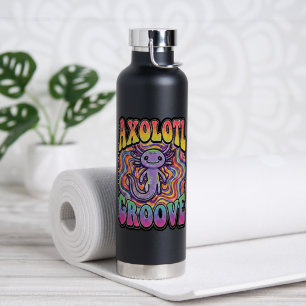 Cute Groovy Hippie Axolotl Retro 70s Rainbow Art Water Bottle