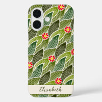 Cute Groovy Hippie Red Green Daisy Floral Pattern